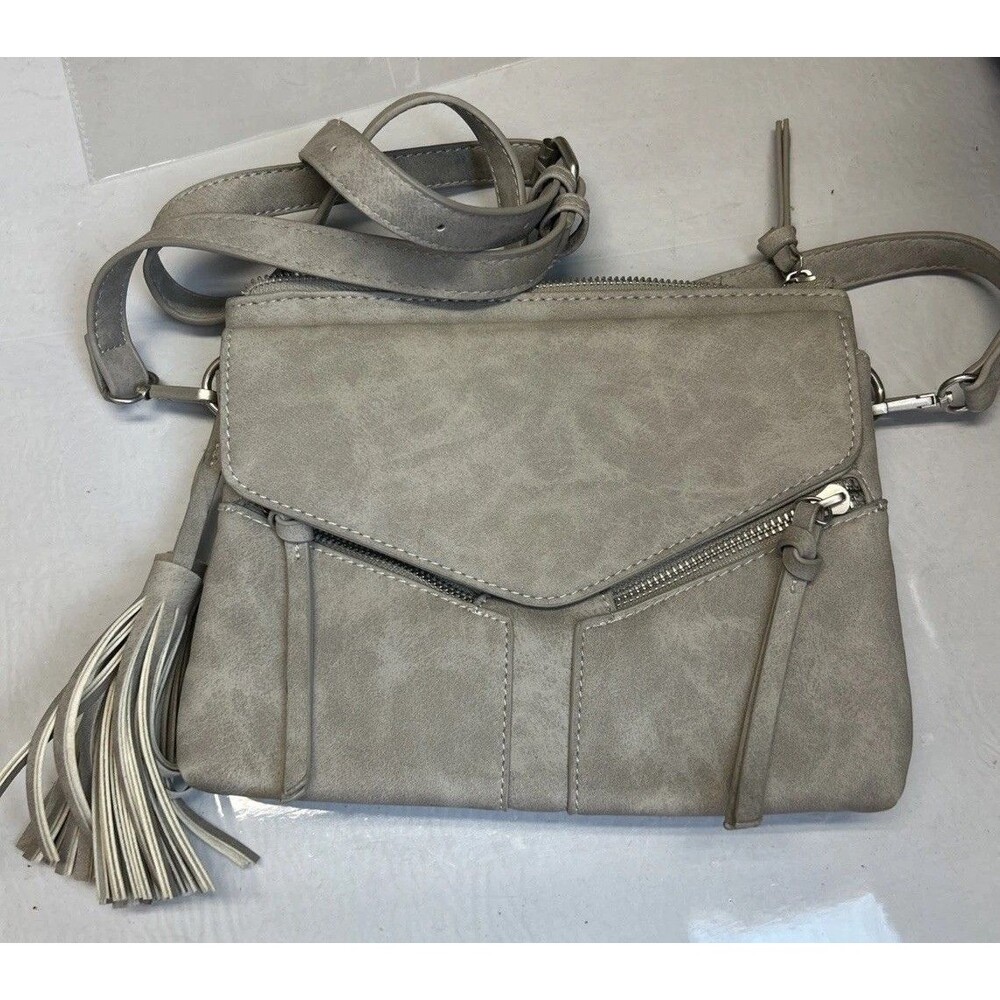 Women’s Gray Suede Crossbody Purse Bag Tassels Western Boho Travel Festival Chic